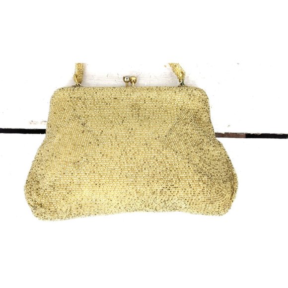 Vintage gold beaded small evening purse - Picture 2 of 5